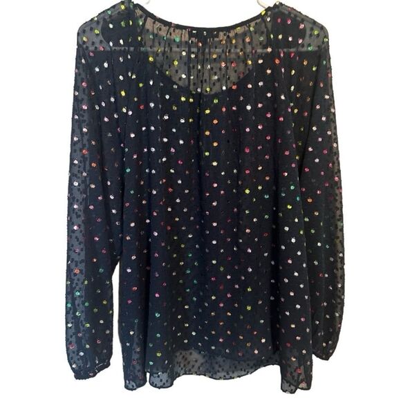 J. CREW- Popover in Rainbow Clip Dot Chiffon Semi Sheer Navy Multi, Size XL - Picture 7 of 13